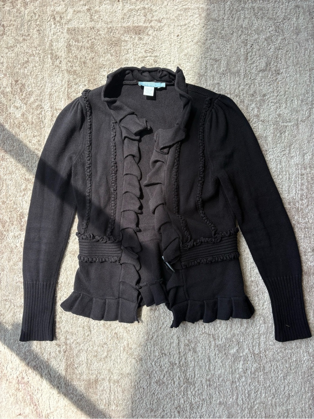 Women’s Ruffle-Trim Black Sweater Cardigan